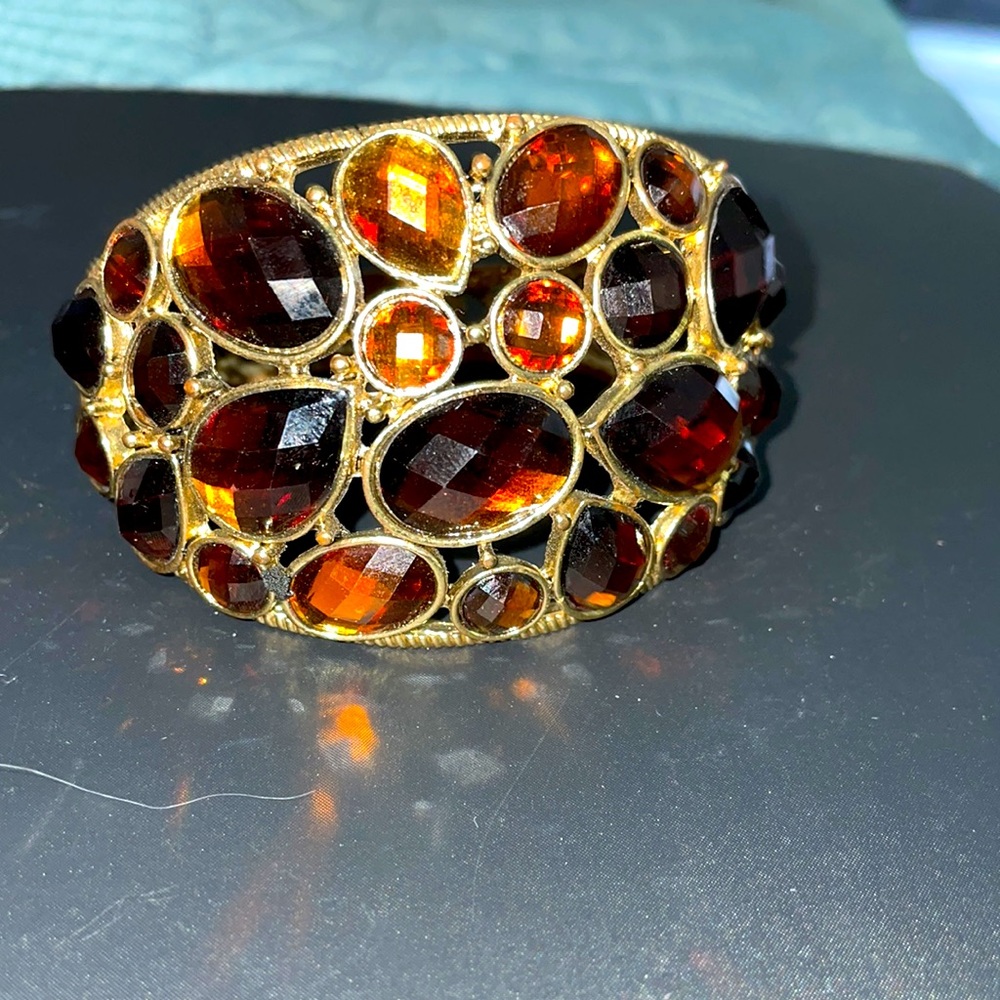 Rustic Gold Bracelet with Deep Amber Lucite Gems